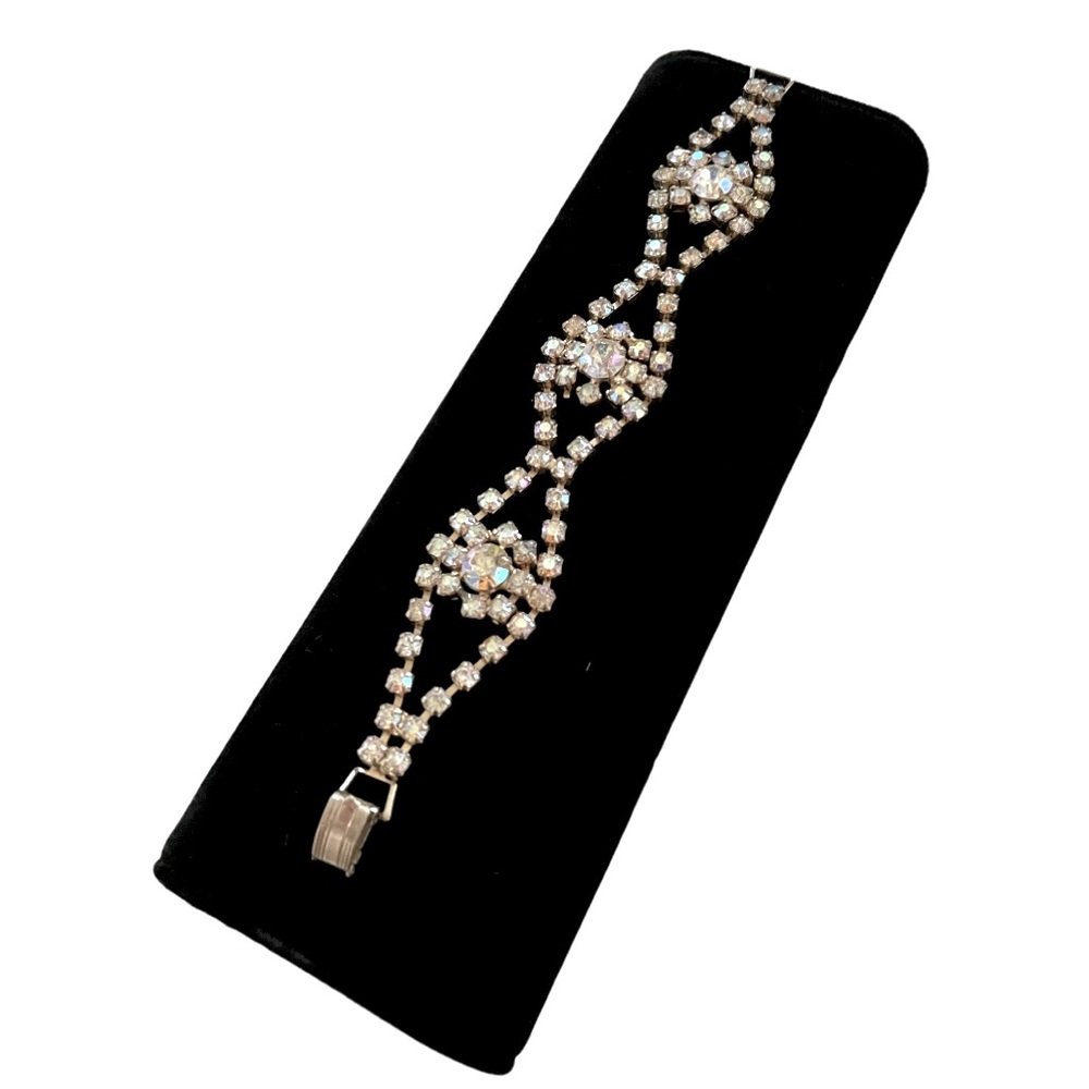 Rare Vintage Sparkling Crystal Bracelet Women Rhinestone Floral Bracelet Jewelry